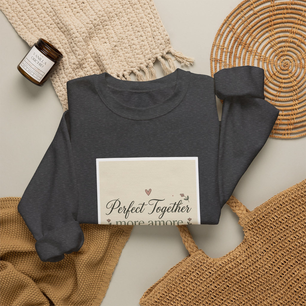 Crewneck Sweatshirt — "Perfect Together: More Amore" Italian Romance Graphic