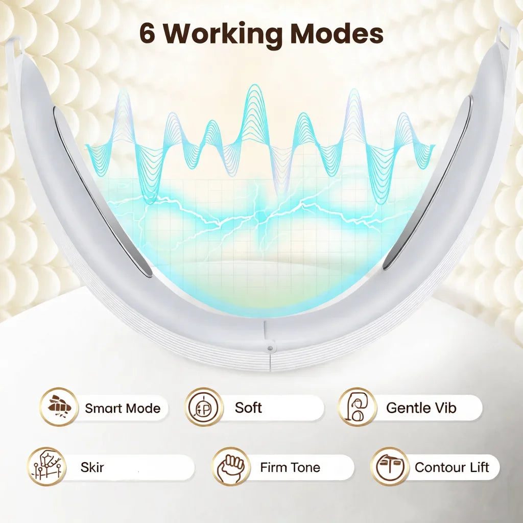 6 Mode 8 Level Vibration Facial Massager for Face Care & Contouring USB Rechargeable Skin Care Device with Adjustable Headband