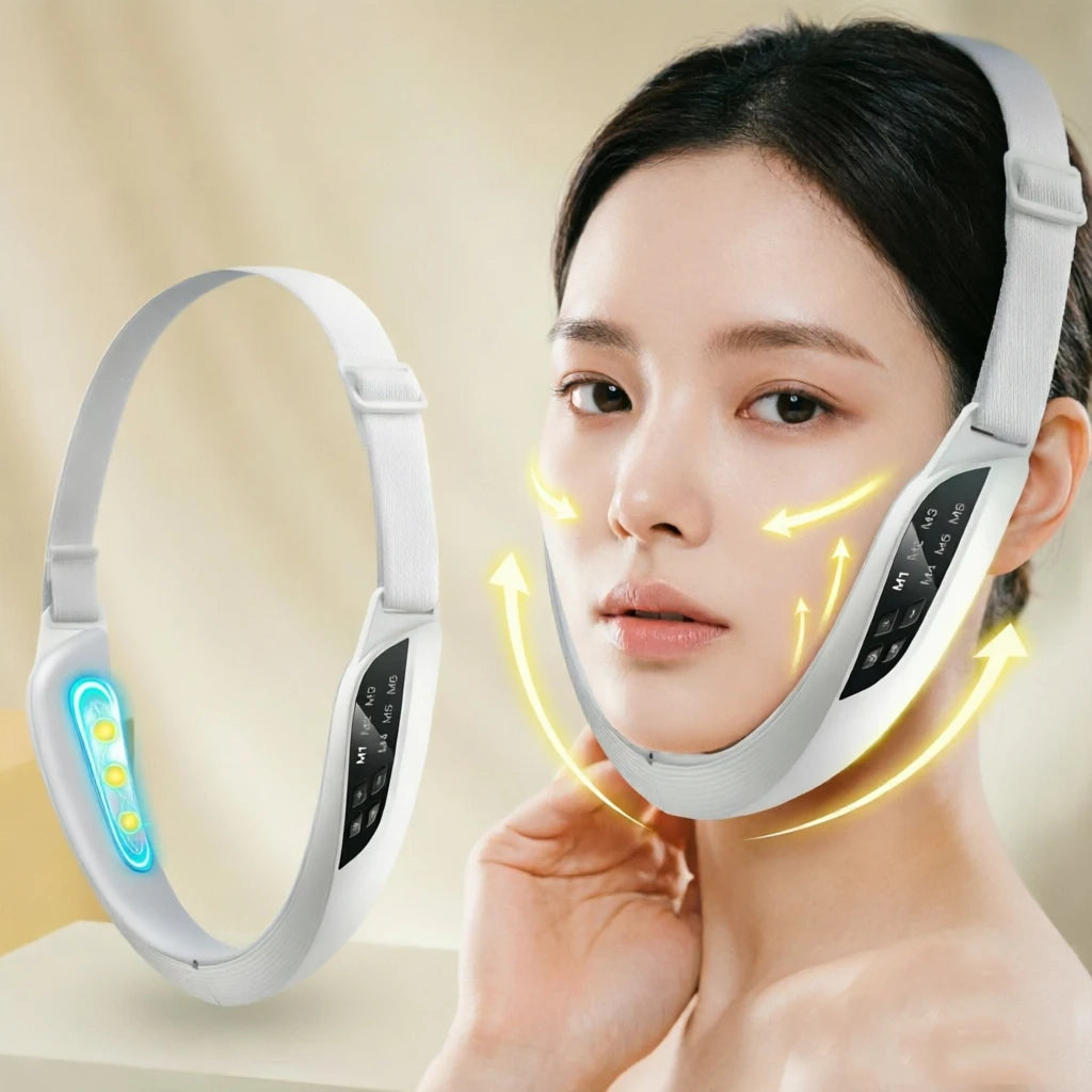 6 Mode 8 Level Vibration Facial Massager for Face Care & Contouring USB Rechargeable Skin Care Device with Adjustable Headband